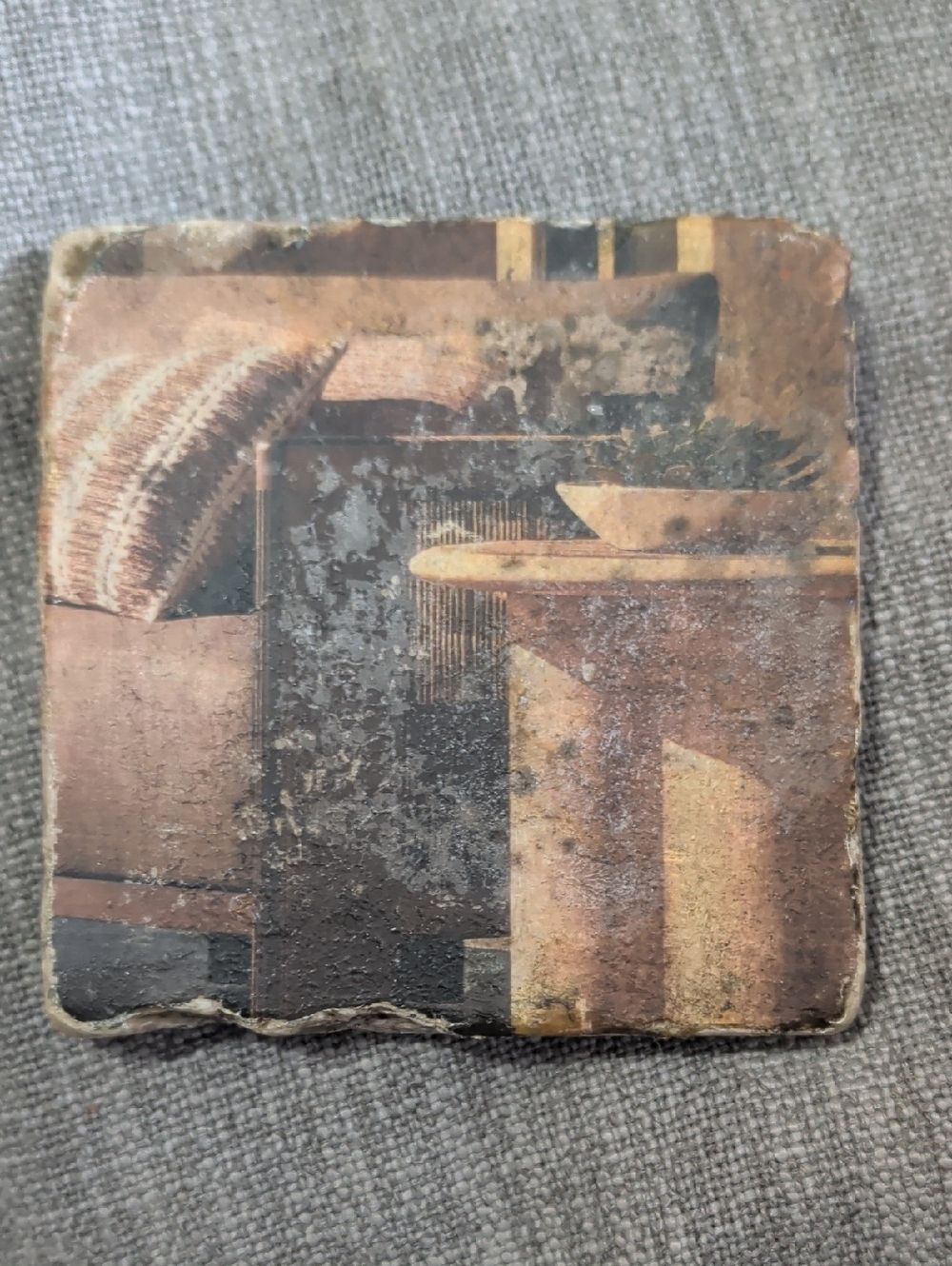 Rustic Brown and Tan Home Art Stone Coaster - Handcrafted